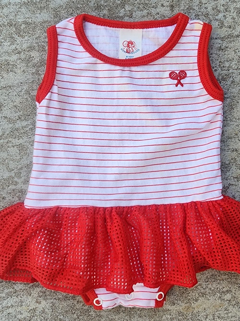 VTG Romp Around‎ By Kent Red White Striped Infant Mesh Skirt Tennis Bodysuit, 9M